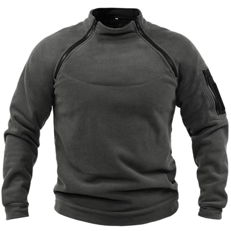 Stand Collar Men'S Sweater Loose Solid Color Outdoor Warm Breathable Tactical Men'S Top - Image 1